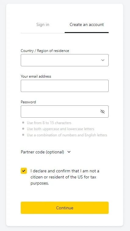 Exness Standard Account Specifications